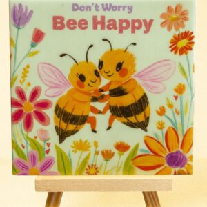 Tegeltje Bee Happy Tekenstijl klein