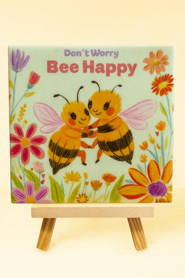 Tegeltje Bee Happy Tekenstijl klein