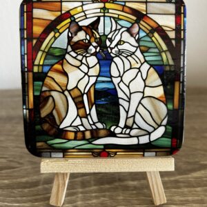 Set van 4 onderzetters katten glas in lood.