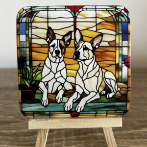 Set van 4 onderzetters honden glas in lood