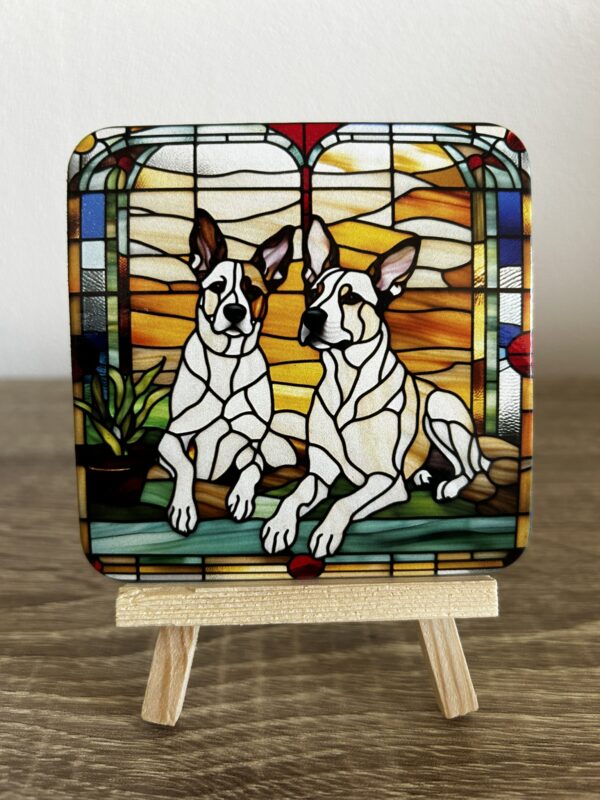 Set van 4 onderzetters honden glas in lood