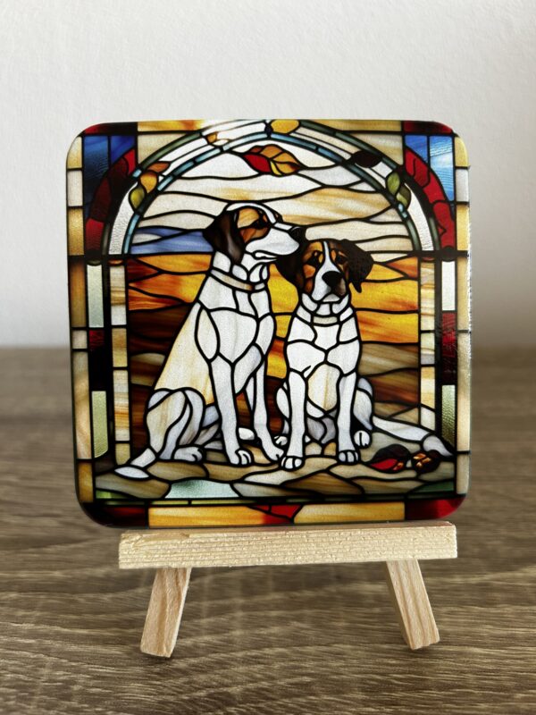 Set van 4 onderzetters honden glas in lood - Afbeelding 2