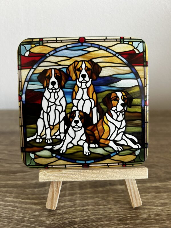 Set van 4 onderzetters honden glas in lood - Afbeelding 3