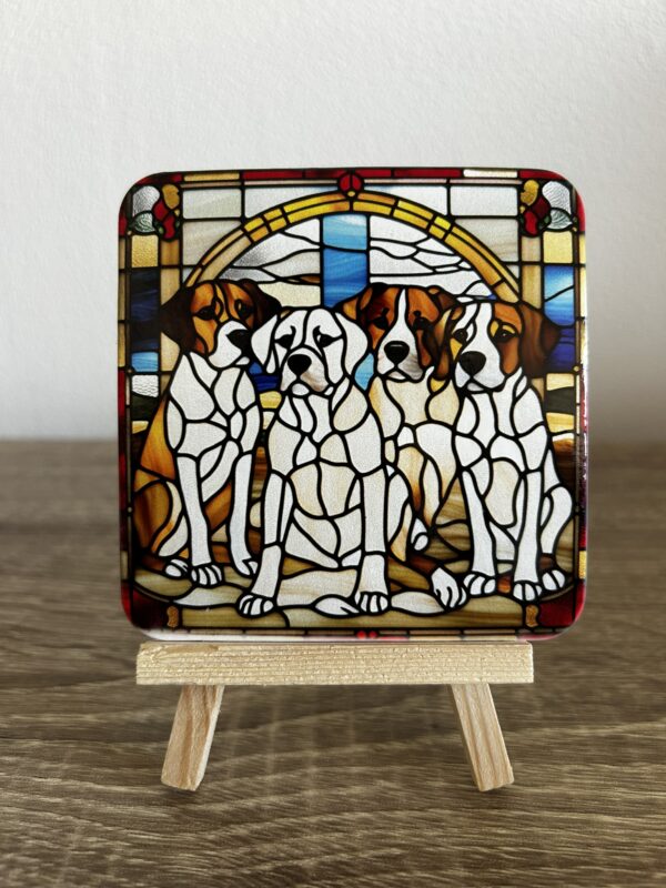 Set van 4 onderzetters honden glas in lood - Afbeelding 4